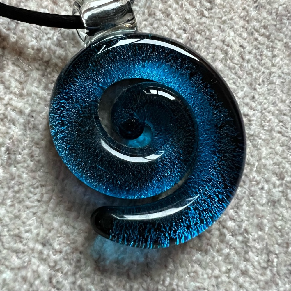 Ocean Blue Solstice Glass Spiral Necklace - Picture 2 of 6